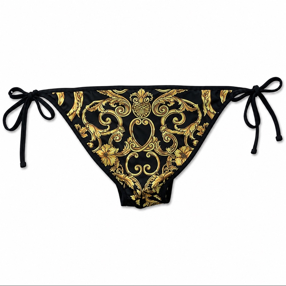 NWT Versace Barocco Print Tie Side Bikini Bottom Women's Size 5 Authentic